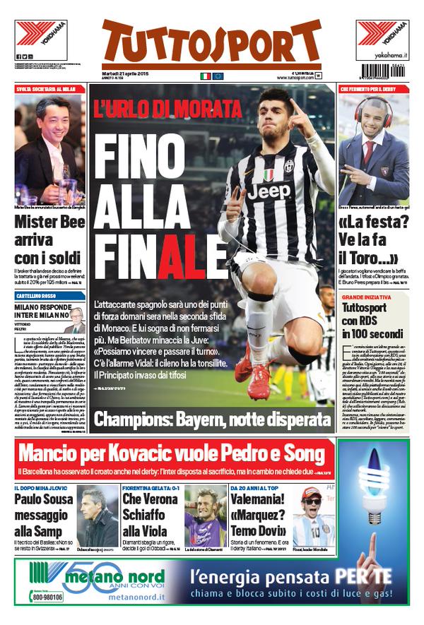 Portada de Tuttosport del 21 de abril de 2015